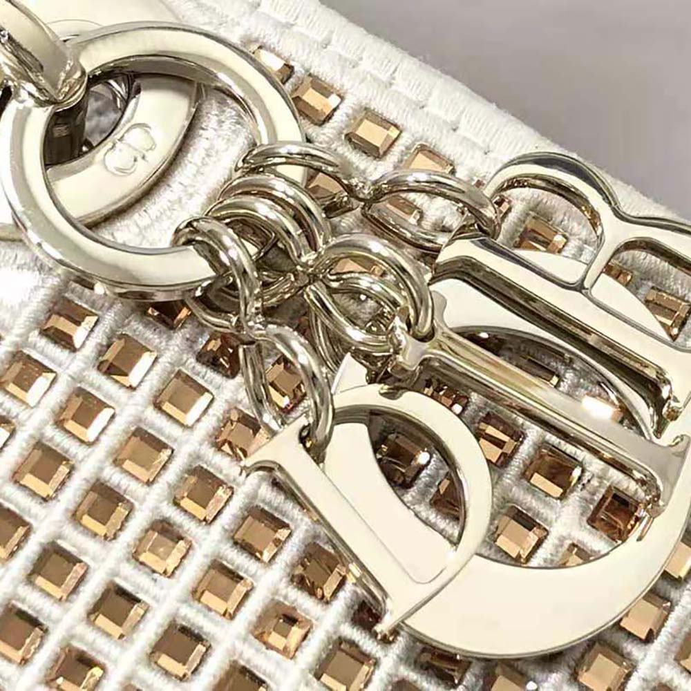 Dior Women Mini Lady Dior Bag Square Embroidery Set with White Multicolor Strass - image 8