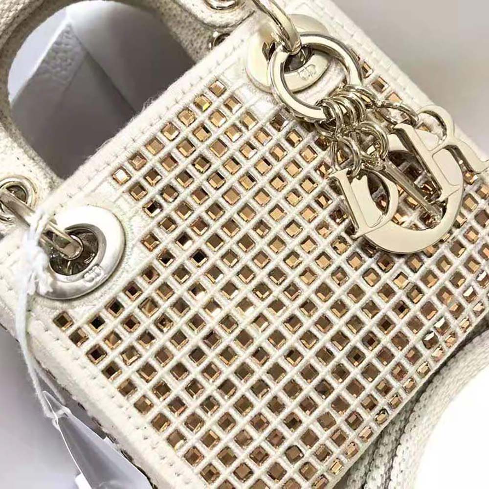 Dior Women Mini Lady Dior Bag Square Embroidery Set with White Multicolor Strass - image 7