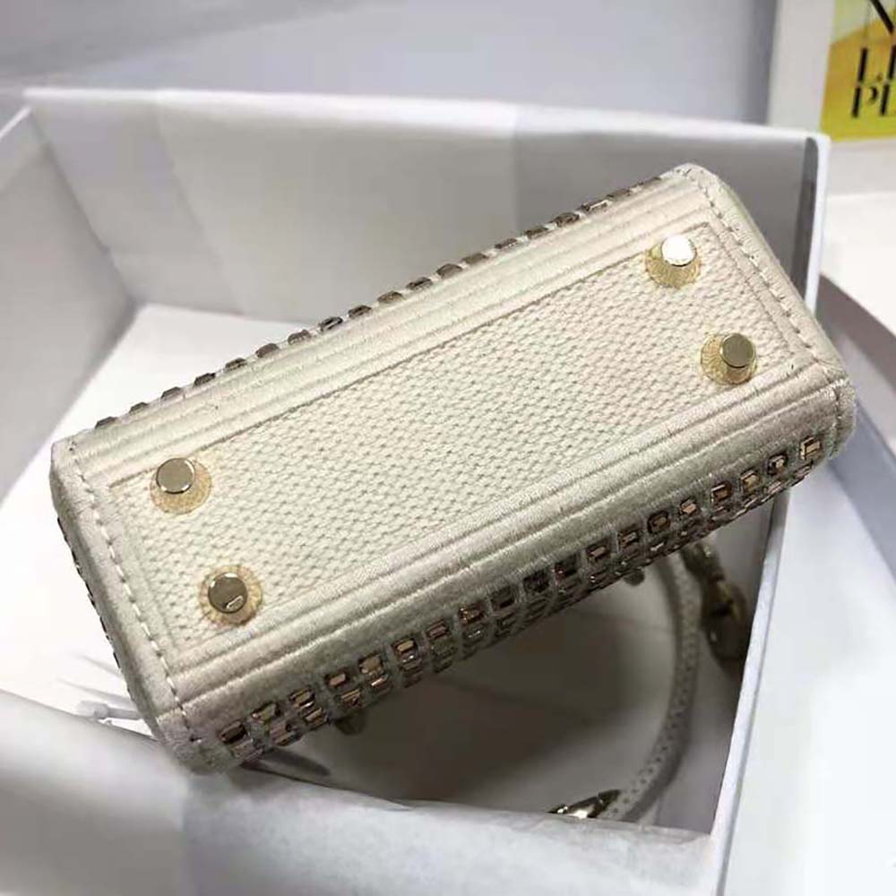 Dior Women Mini Lady Dior Bag Square Embroidery Set with White Multicolor Strass - image 6
