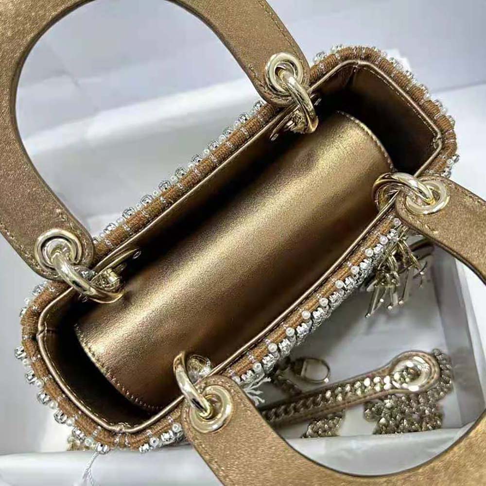 Dior Women Mini Lady Dior Bag Square-Pattern Embroidery Set with Strass and White Round Beads - image 5