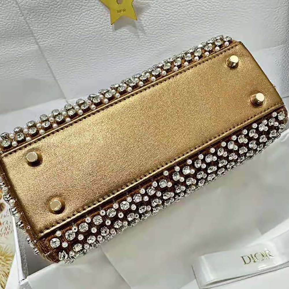 Dior Women Mini Lady Dior Bag Square-Pattern Embroidery Set with Strass and White Round Beads - image 6