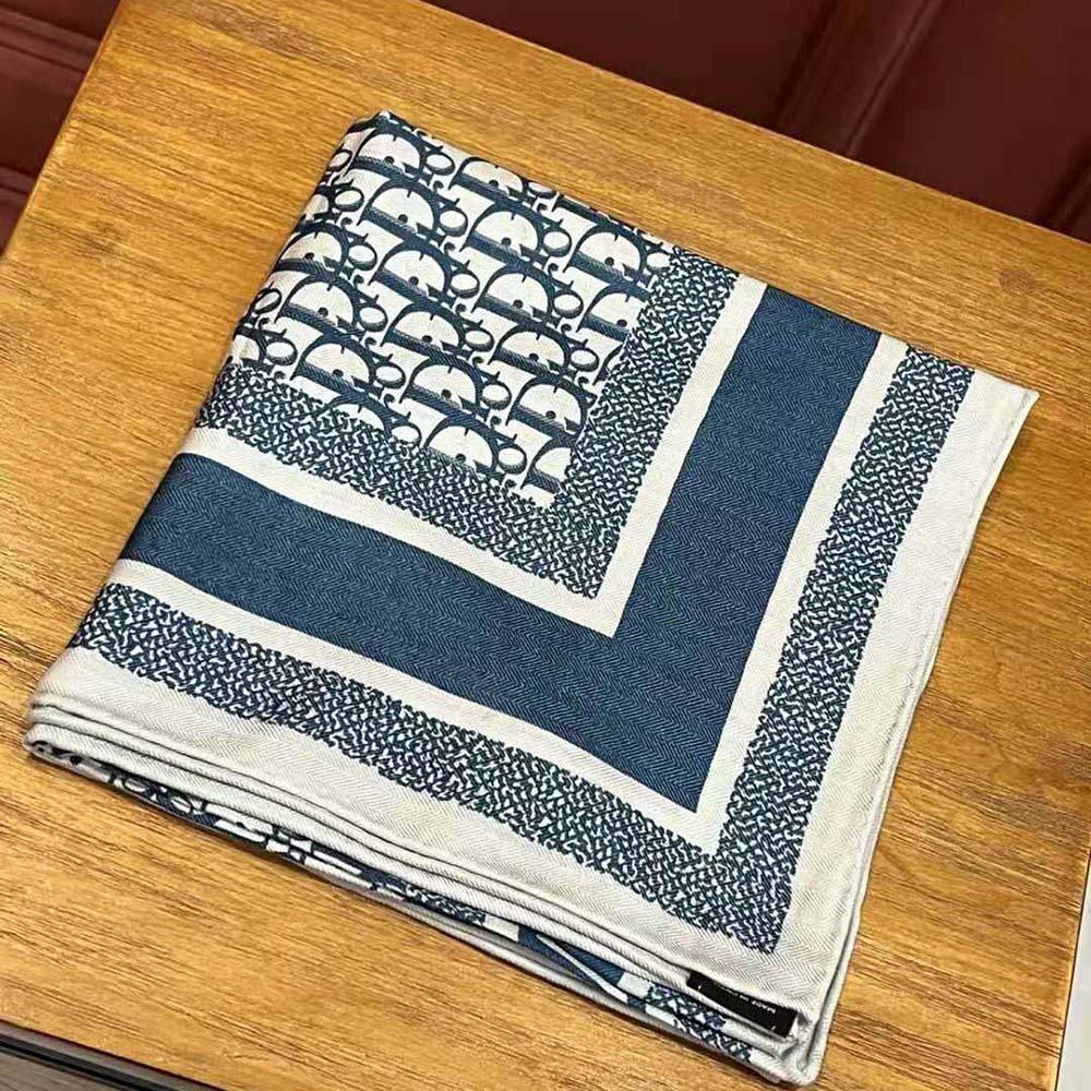 Dior Women Oblique Diortwin 90 Square Scarf Gray and Navy Blue Silk Twill - image 5
