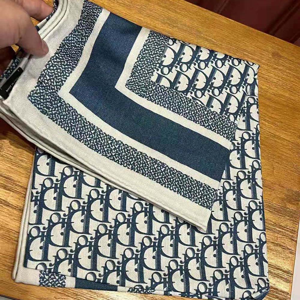 Dior Women Oblique Diortwin 90 Square Scarf Gray and Navy Blue Silk Twill - image 6