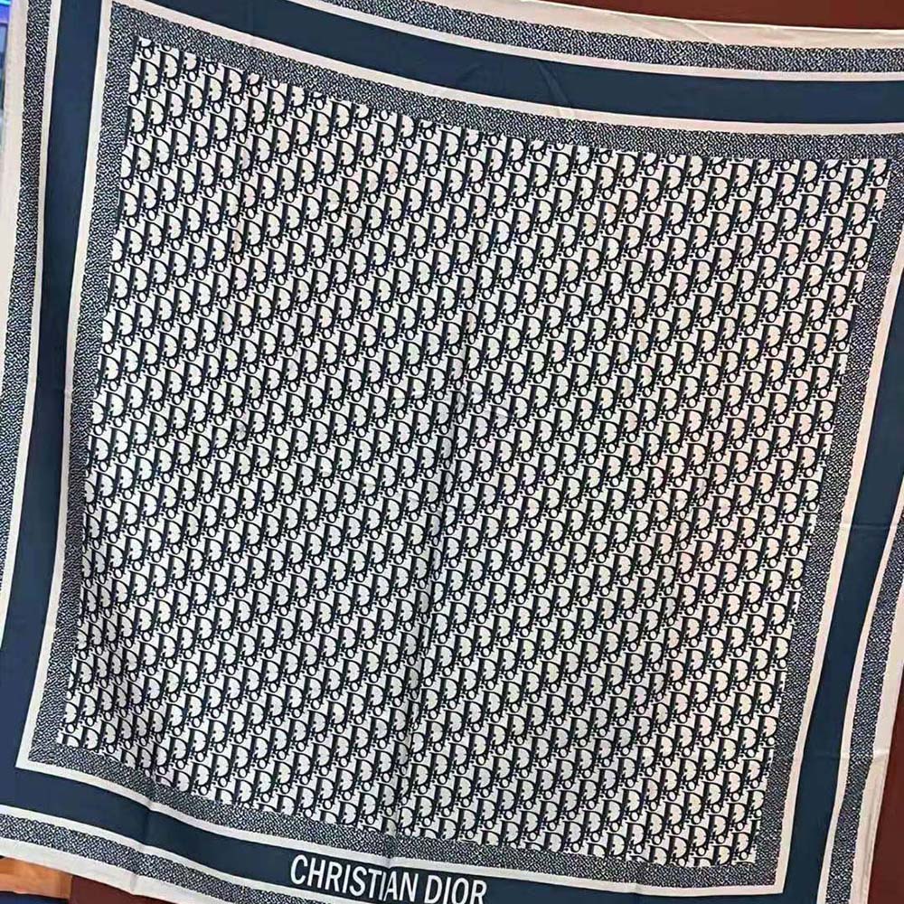 Dior Women Oblique Diortwin 90 Square Scarf Gray and Navy Blue Silk Twill - image 8