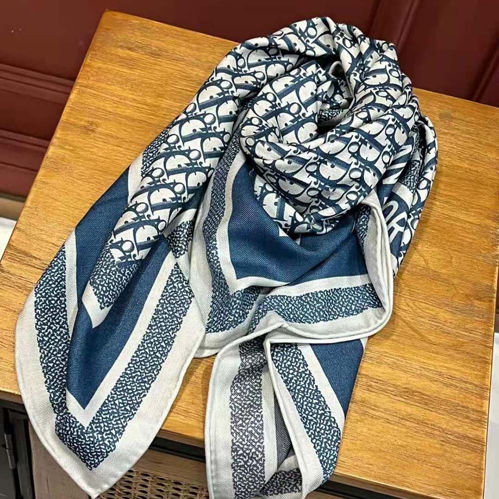 Dior Women Oblique Diortwin 90 Square Scarf gray and navy blue pattern