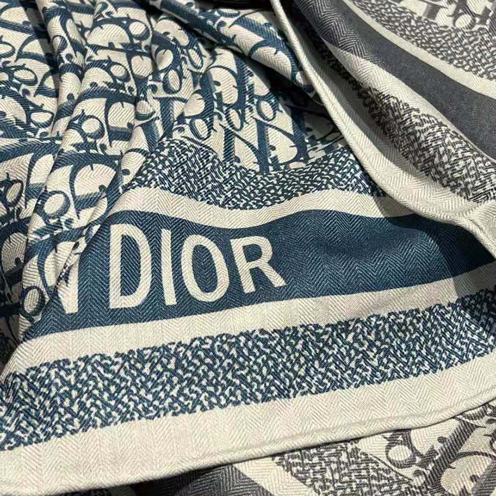 Dior Women Oblique Diortwin 90 Square Scarf Gray and Navy Blue Silk Twill - image 7