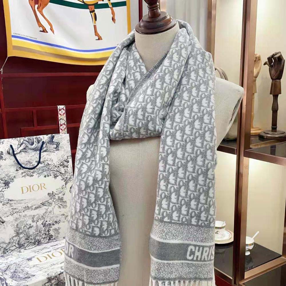 Dior Women Oblique Scarf Gray Cashmere - image 4