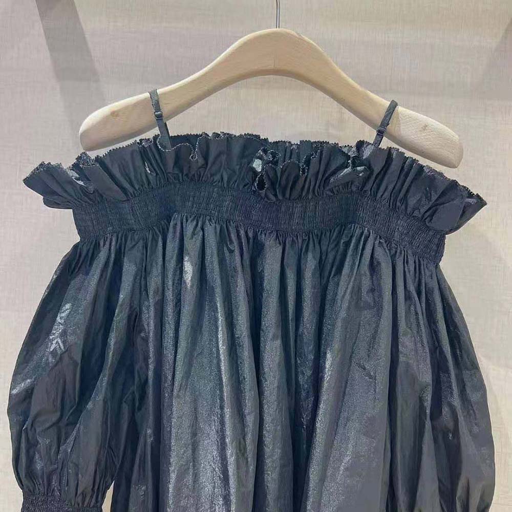 Dior Women Off-the-Shoulder Smocked Top Black Silk Taffeta - image 5