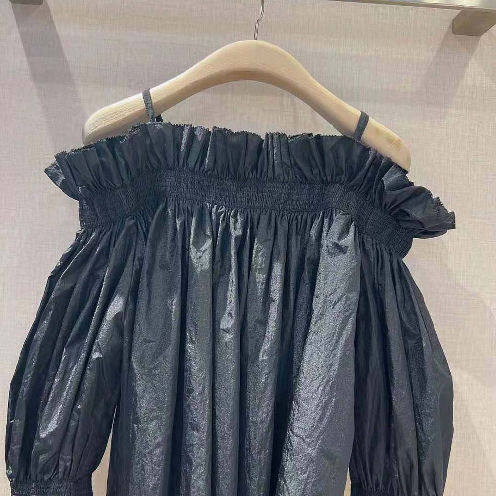 Dior Women Off-the-Shoulder Smocked Top Black Silk Taffeta - image 6