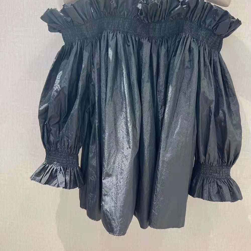Dior Women Off-the-Shoulder Smocked Top Black Silk Taffeta - image 7