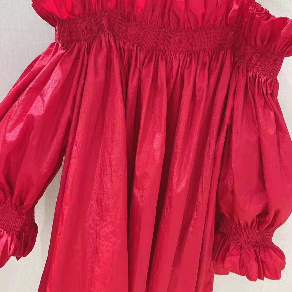 Dior Women Off-the-Shoulder Smocked Top Scarlet Red Silk Taffeta - image 8