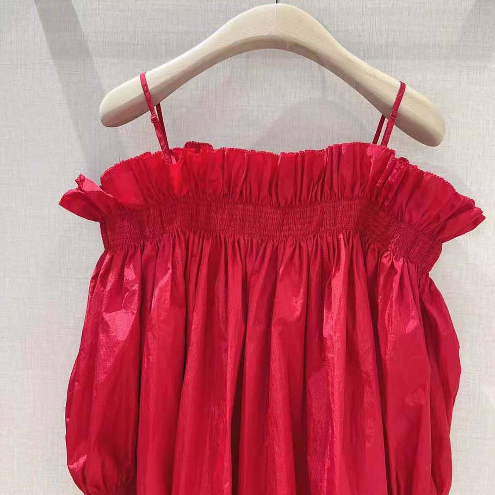 Dior Women Off-the-Shoulder Smocked Top Scarlet Red Silk Taffeta - image 5