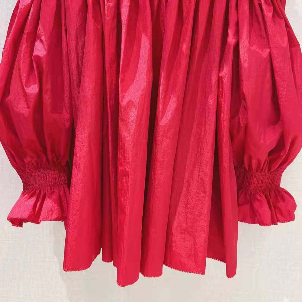Dior Women Off-the-Shoulder Smocked Top Scarlet Red Silk Taffeta - image 7