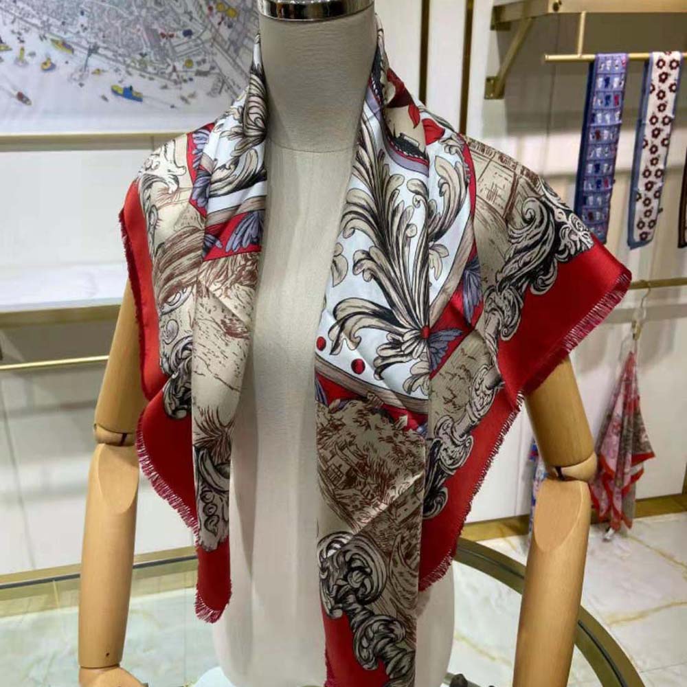Folded Dior Women Rose Des Vents 90 Square Scarf showing hand-rolled edges