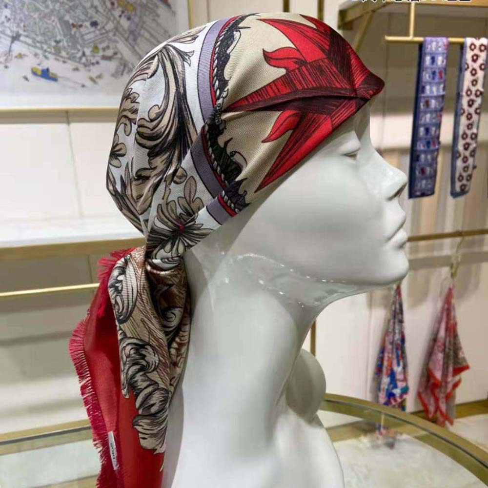 Dior Women Rose Des Vents 90 Square Scarf Red and Ivory Silk Twill - image 4