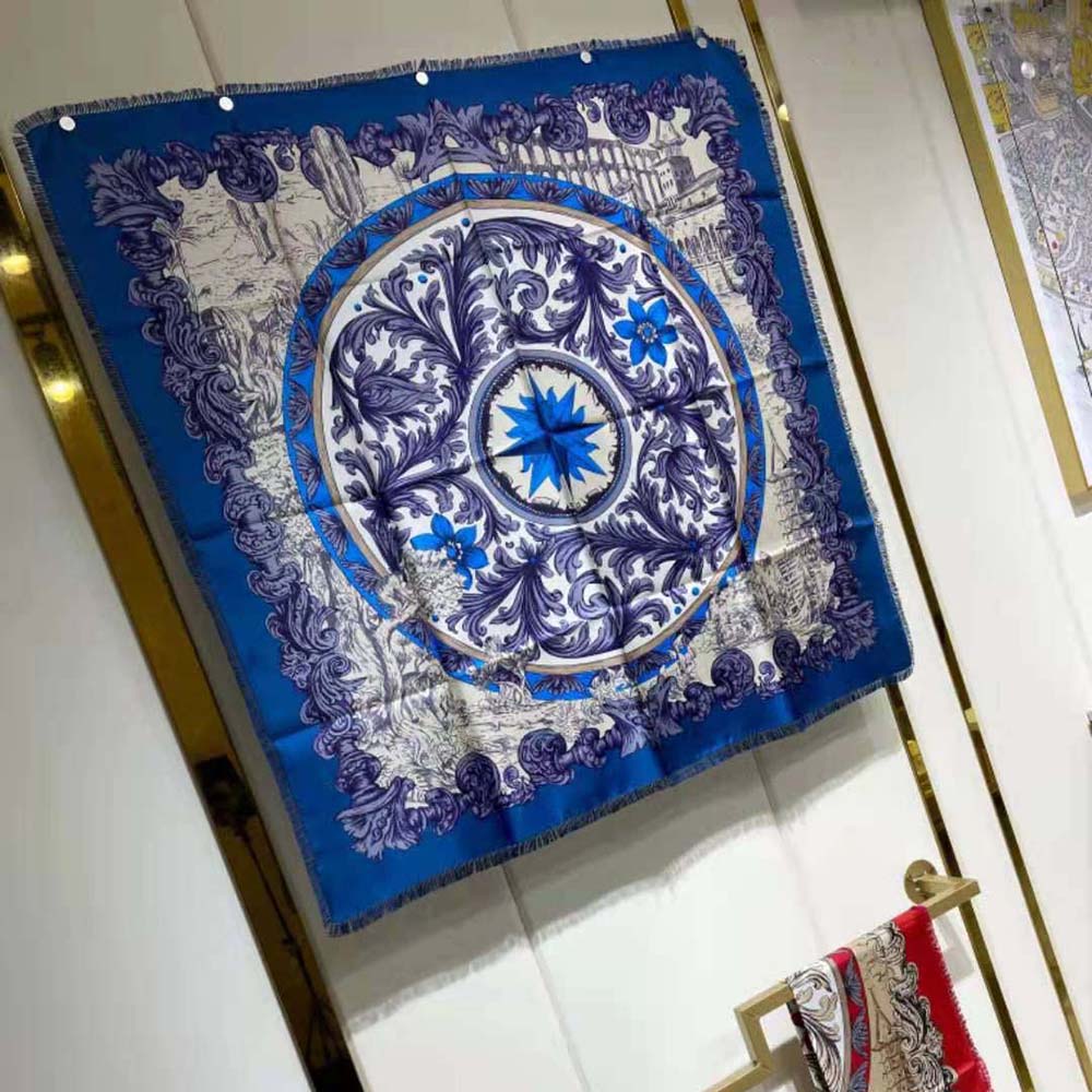Dior Women Rose Des Vents 90 Square Scarf Royal Blue and White Silk Twill - image 5