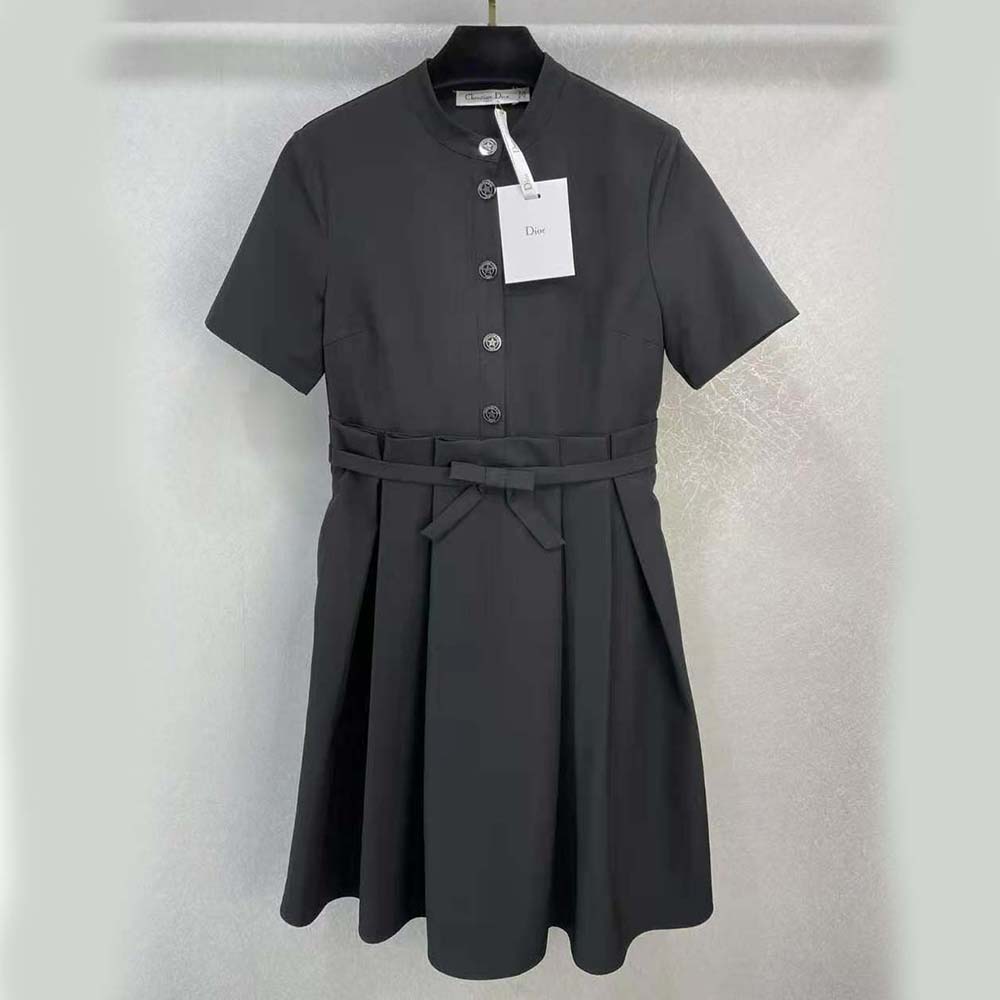 Close-up of Dior Women Short Flared Dress fabric and signature hardware
