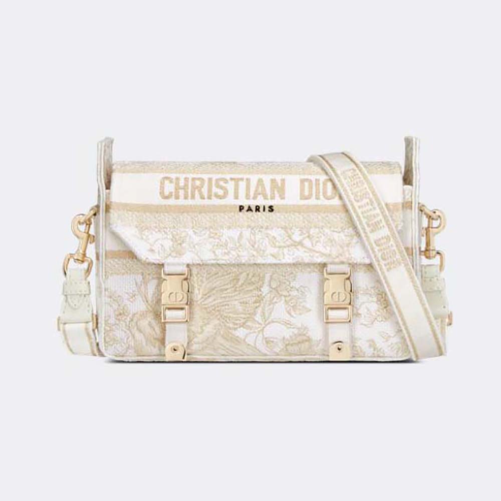Front view of Dior Women Small Diorcamp Bag with embroidered Jardin d’Hiver design