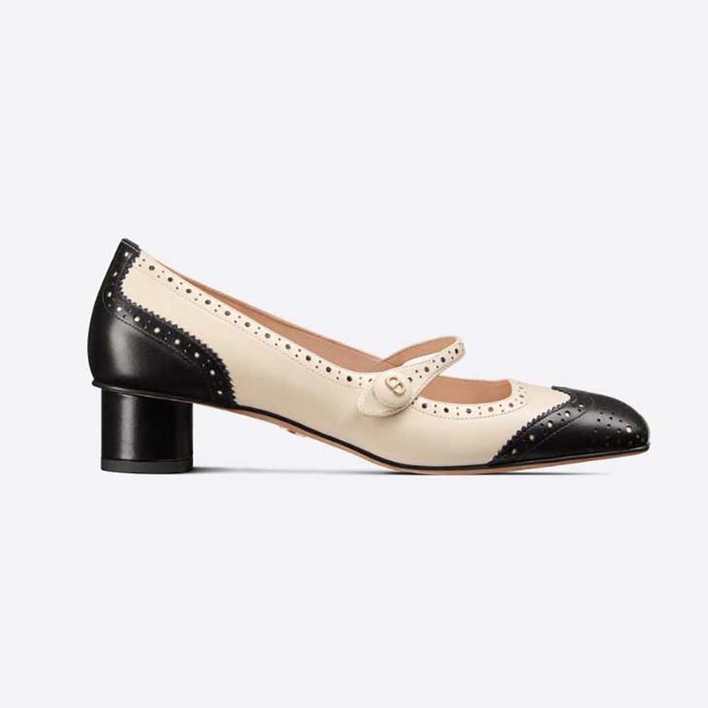 Side profile of Dior Women Spectadior Ballet Pump Black and White Perforated Calfskin