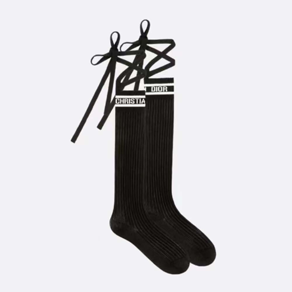 Close-up of Dior Women Sporty High Socks white black royal cotton detail