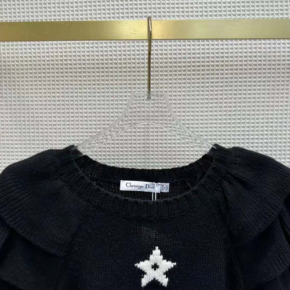 Dior Women Sweater with Ruffles Black Cashmere Knit with Signature - image 9