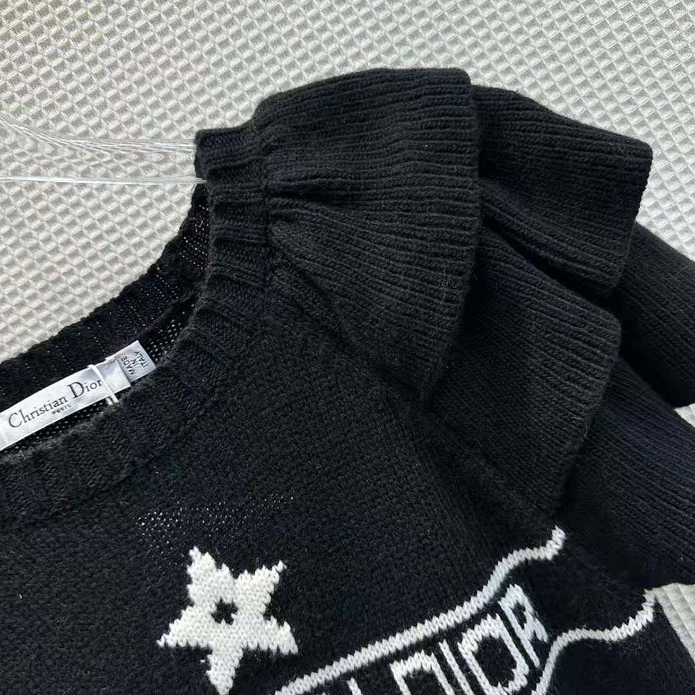 Dior Women Sweater with Ruffles Black Cashmere Knit with Signature - image 6