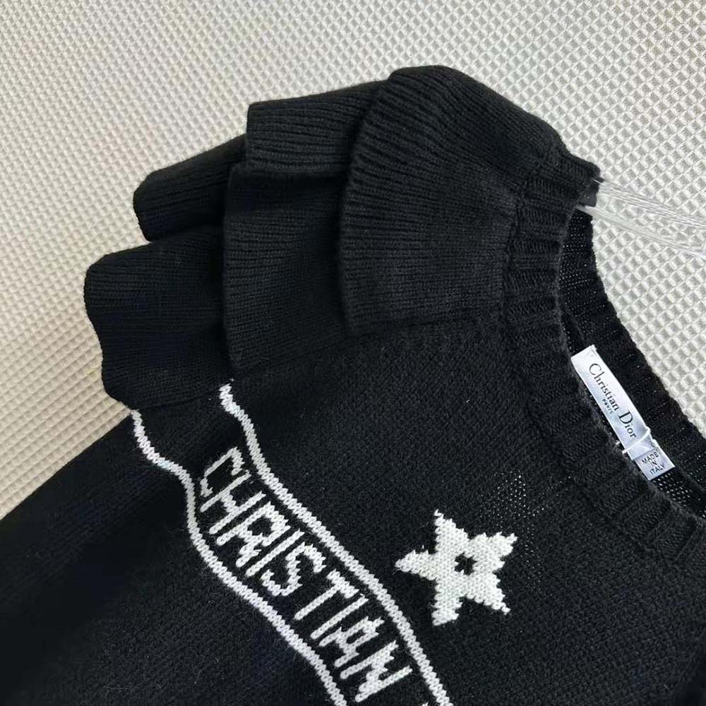Dior Women Sweater with Ruffles Black Cashmere Knit with Signature - image 4