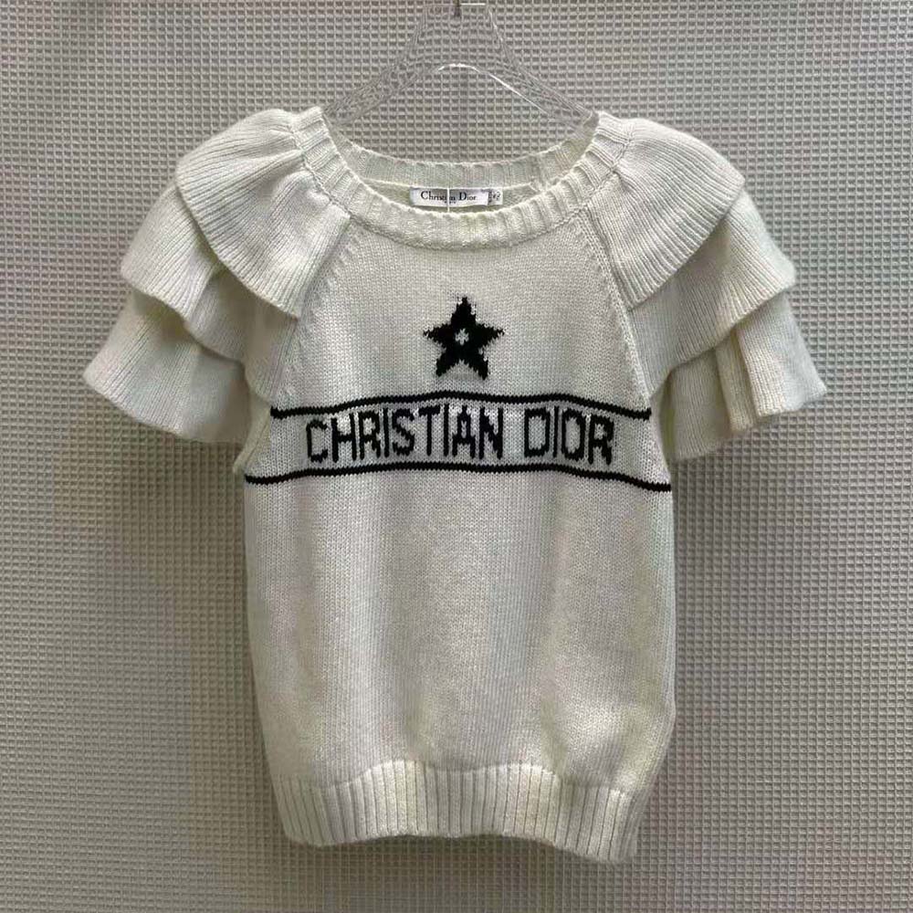 Close-up of ruffle details on Dior Women Sweater with Signature