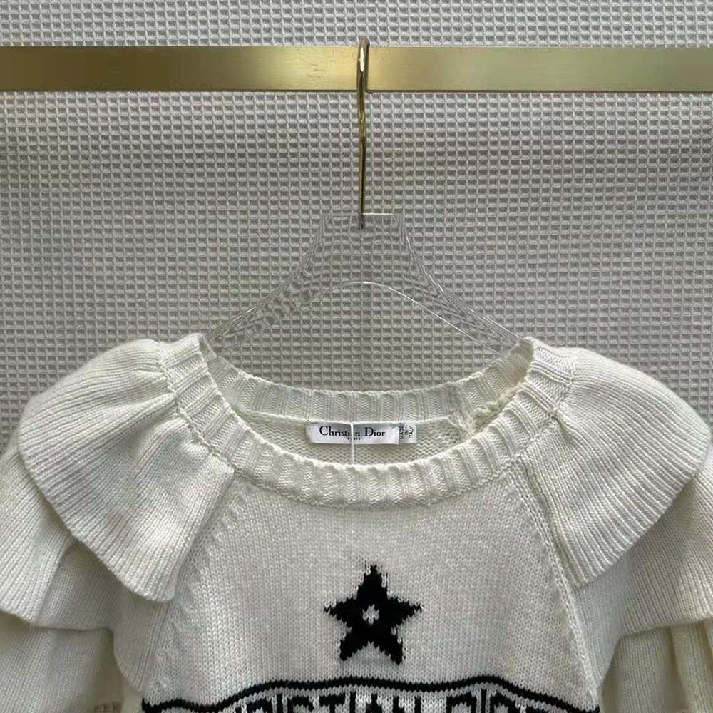 Dior Women Sweater with Ruffles White Cashmere Knit with Signature - image 6