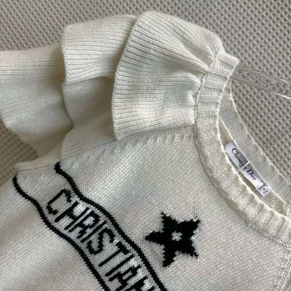 Dior Women Sweater with Ruffles White Cashmere Knit with Signature - image 5