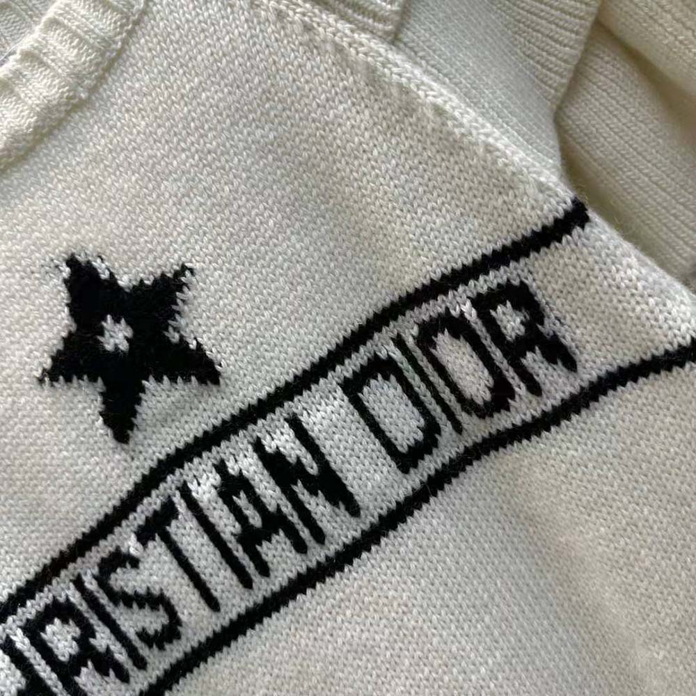 Dior Women Sweater with Ruffles White Cashmere Knit with Signature - image 8