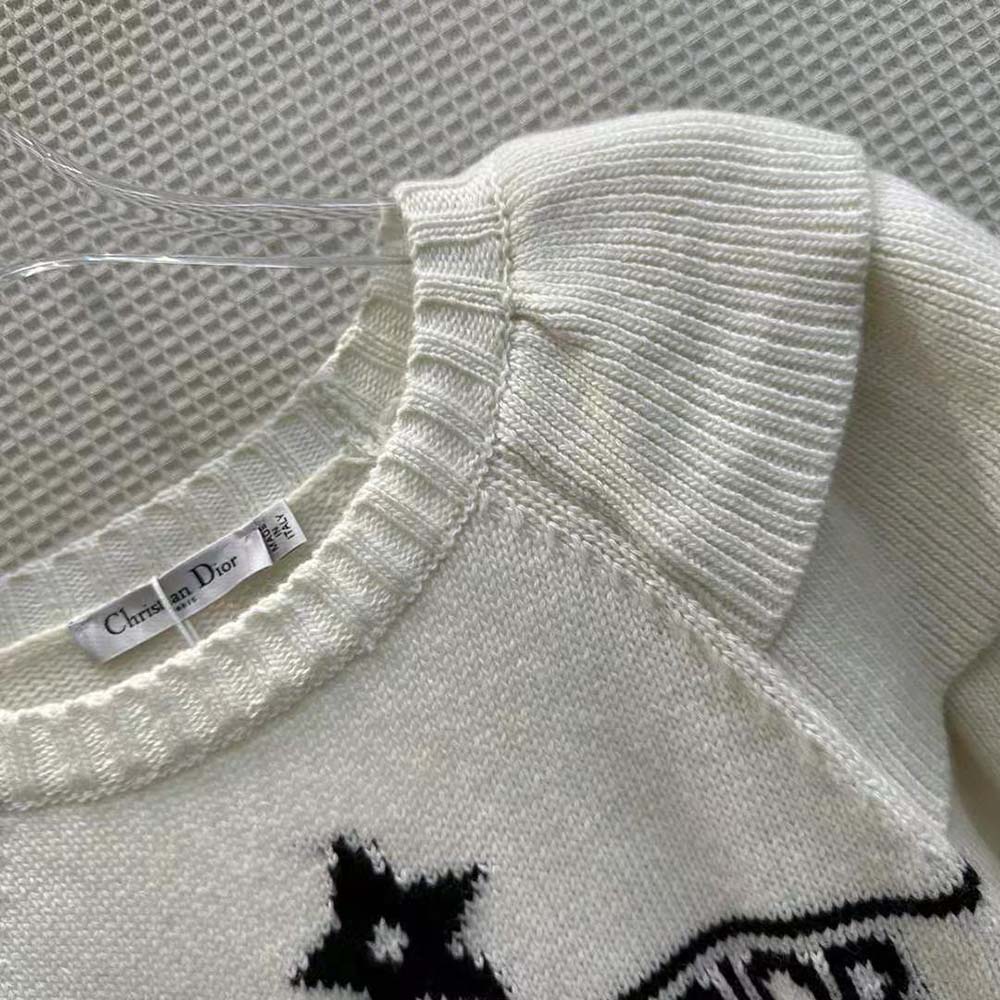 Dior Women Sweater with Ruffles White Cashmere Knit with Signature - image 4