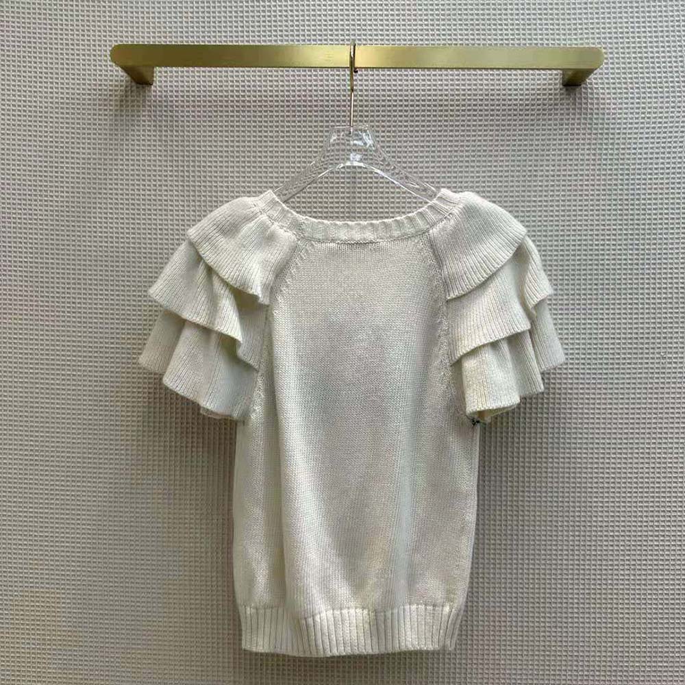 Side angle showing relaxed fit of Dior Women Sweater with Ruffles
