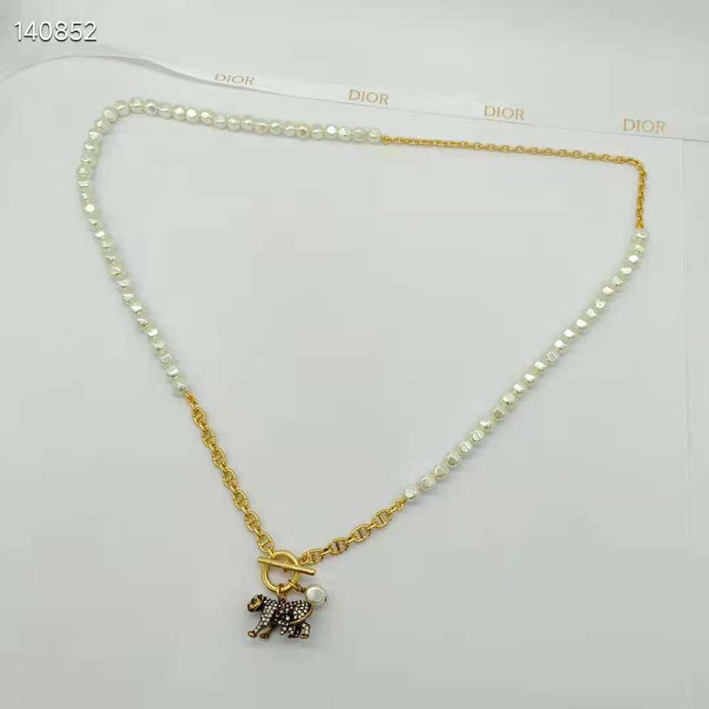 Dior Women Toile De Jouy Necklace Antique Gold-Finish Metal, Freshwater Pearl - image 4
