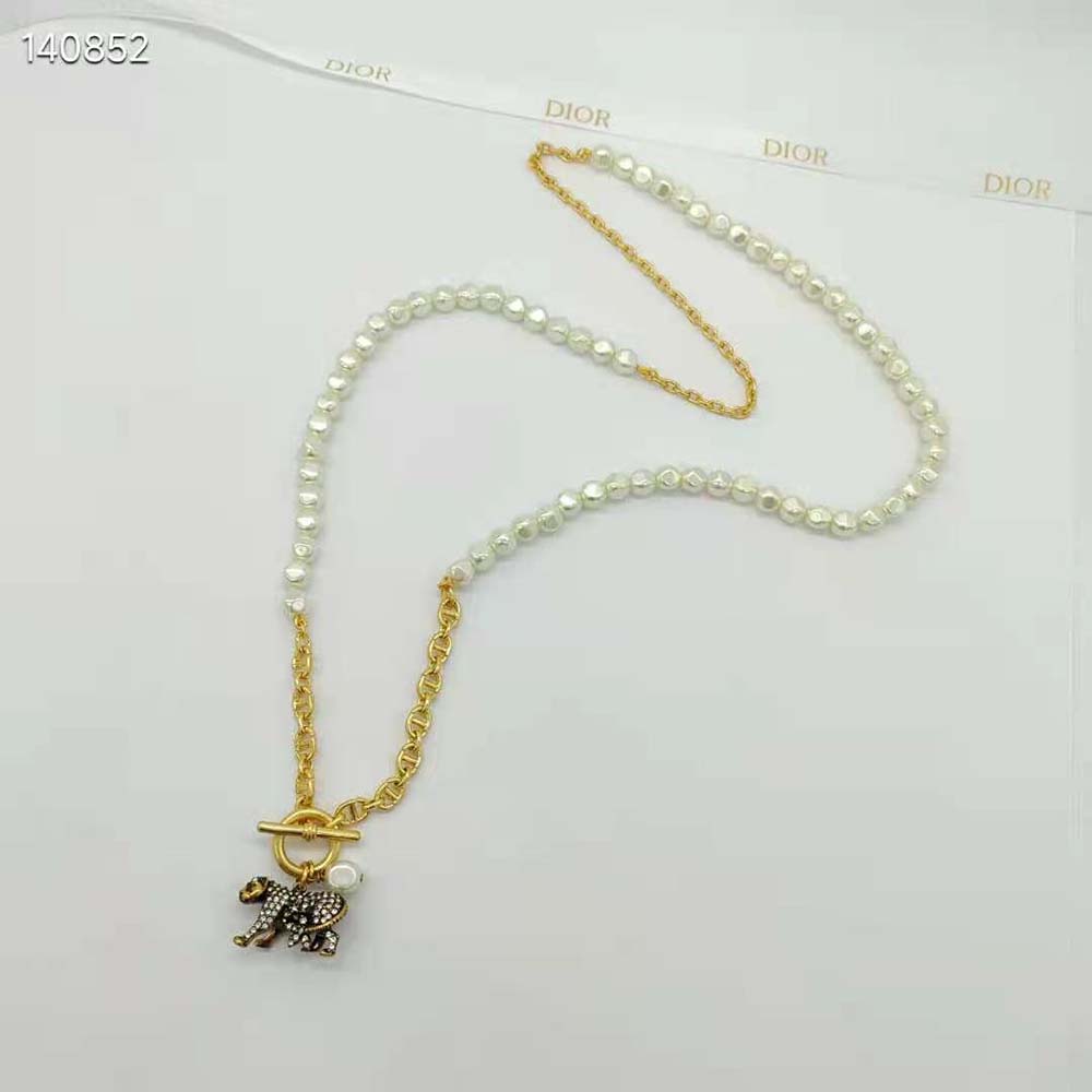 Dior Women Toile De Jouy Necklace Antique Gold-Finish Metal, Freshwater Pearl - image 5