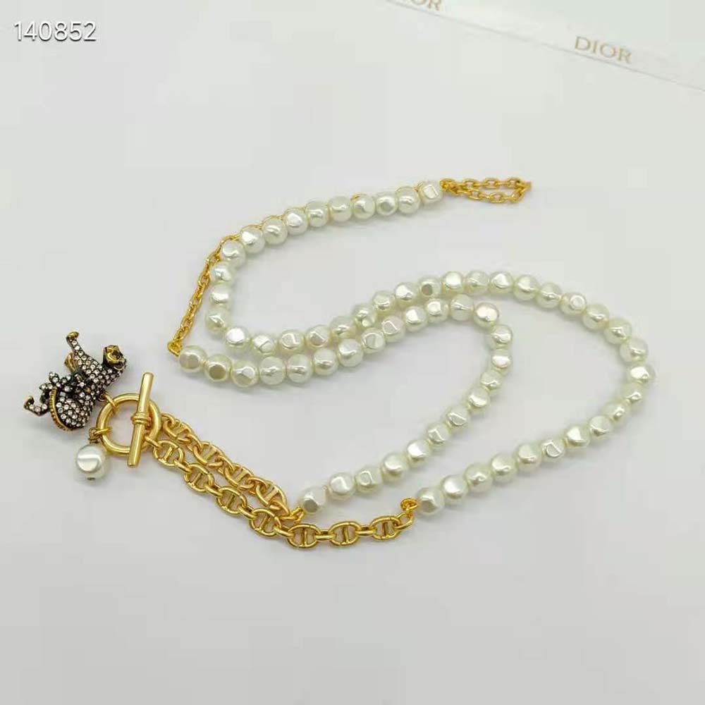 Dior Women Toile De Jouy Necklace Antique Gold-Finish Metal, Freshwater Pearl - image 6