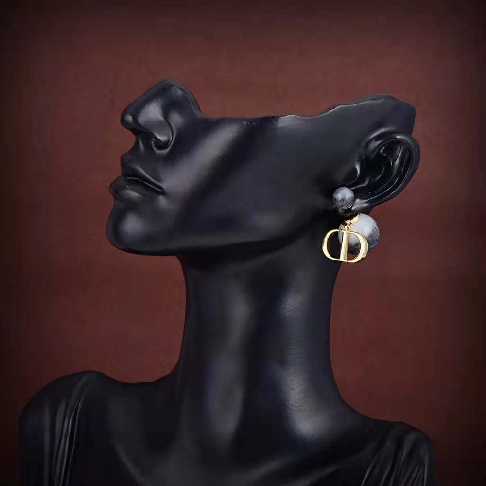 Dior Women Tribales Earrings Gold-Finish Metal and Black Jasper Pearls - image 6