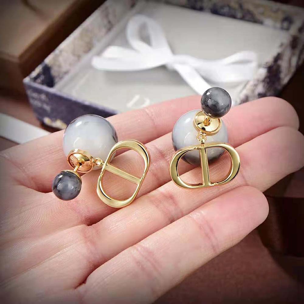 Dior Women Tribales Earrings Gold-Finish Metal and Black Jasper Pearls - image 7