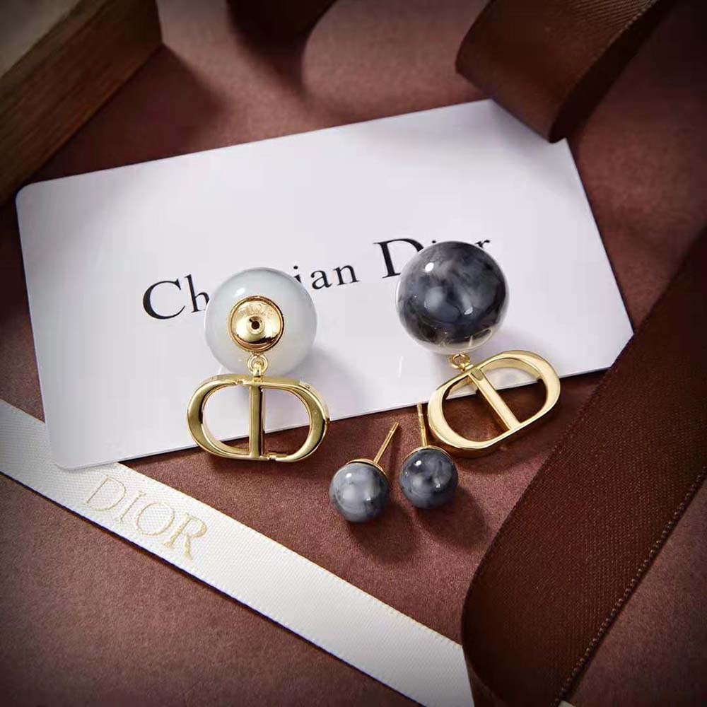 Dior Women Tribales Earrings Gold-Finish Metal and Black Jasper Pearls - image 4