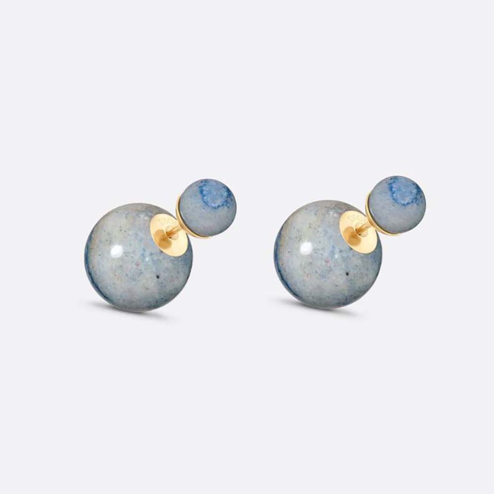 Front view of Dior Women Tribales Earrings Gold-Finish Metal and Blue Stone