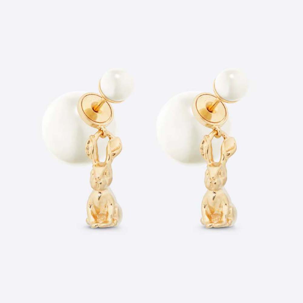 Front view of Dior Women Tribales Earrings Gold-Finish Metal and White Resin Pearls