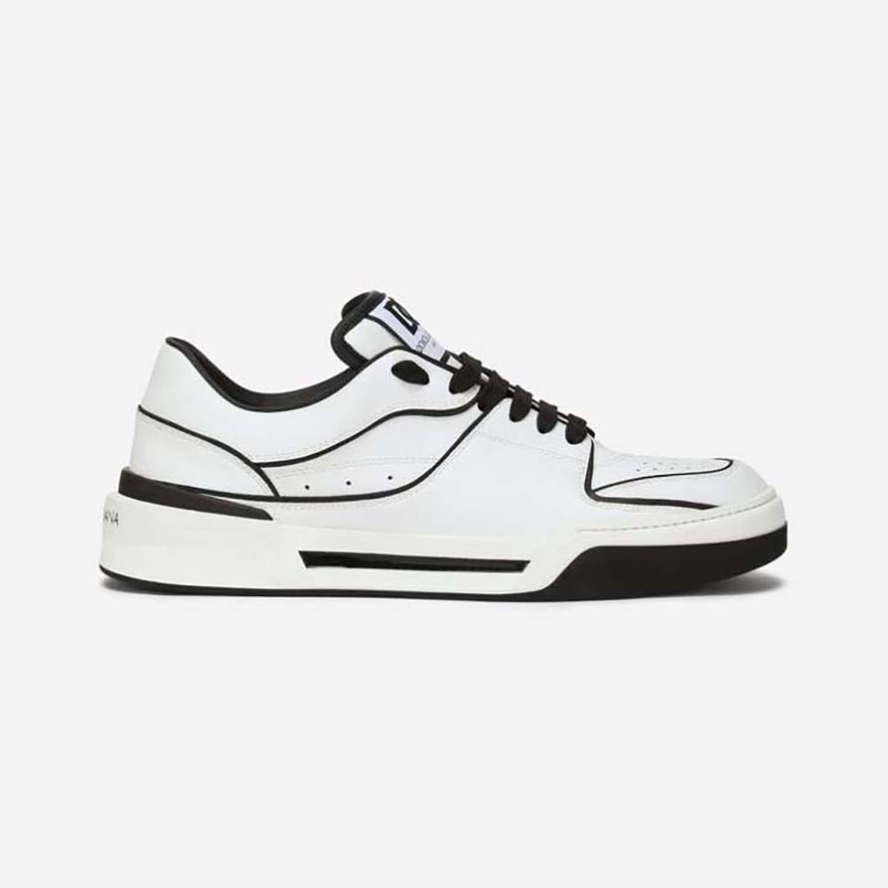 Side profile of Dolce Gabbana D&G Unisex Calfskin Nappa New Roma Sneakers-Black
