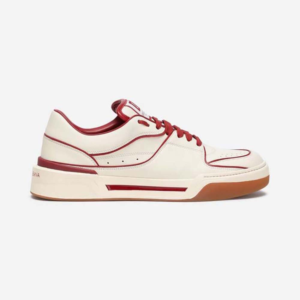 Side profile of Dolce Gabbana D&G Unisex Calfskin Nappa New Roma Sneakers-Red