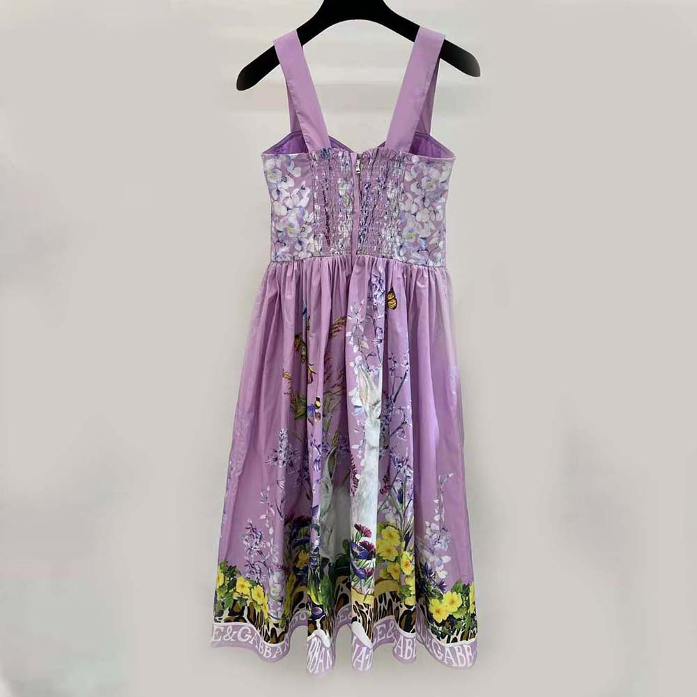 Side angle showing bustier silhouette on Dolce Gabbana D&G rabbit-print dress