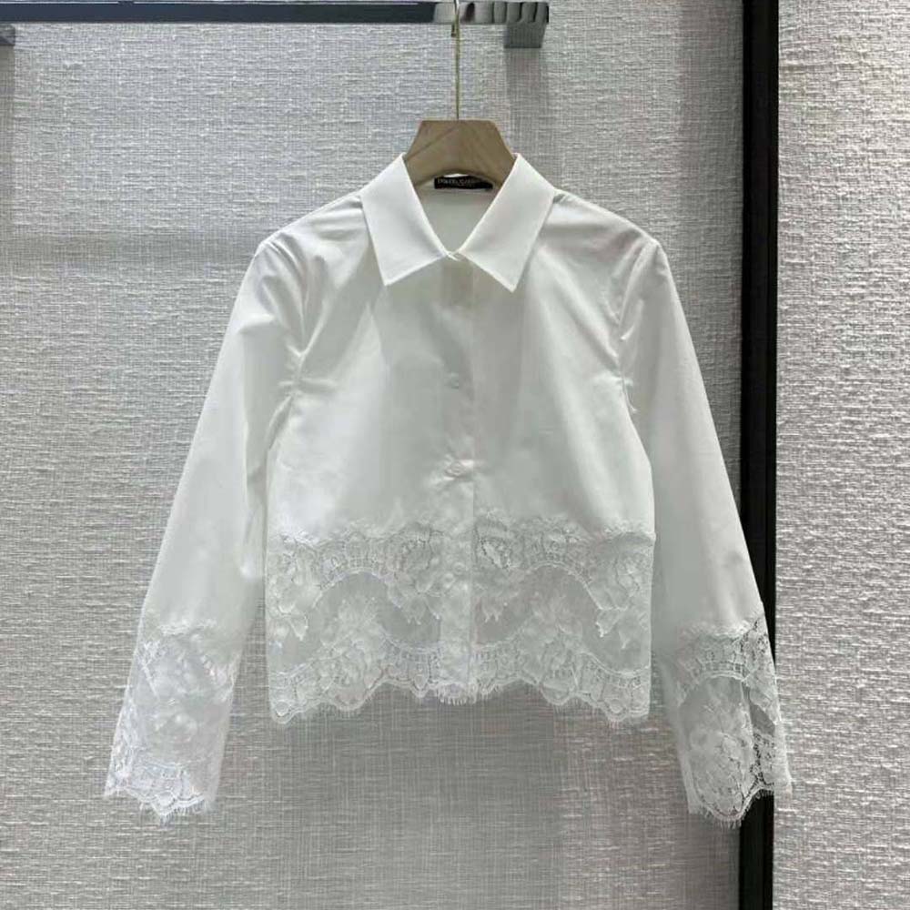 Close-up detail of lace inserts on Dolce Gabbana D&G Cropped Poplin Shirt