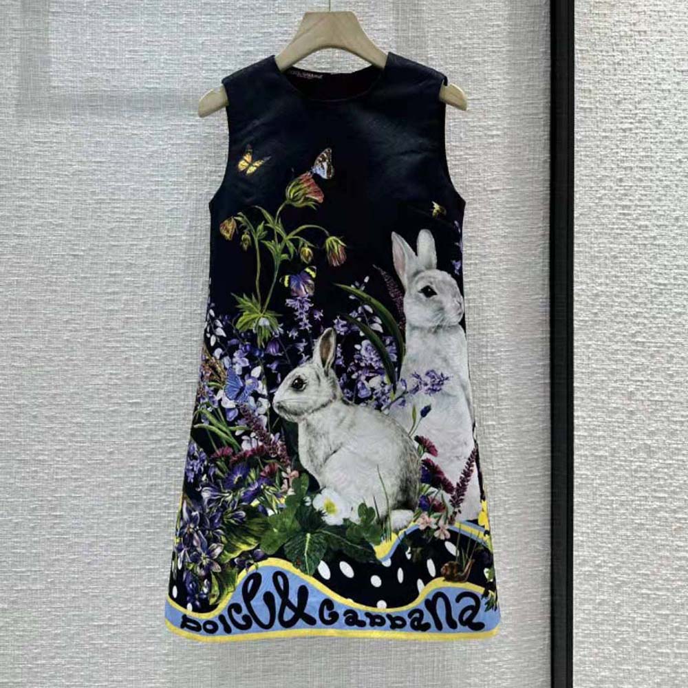 Close-up of rabbit print detail on Dolce Gabbana D&G dress