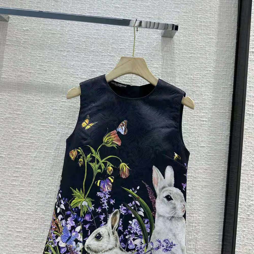 Dolce Gabbana D&G Women Rabbit-Print Brocade A-Line Dress - image 4
