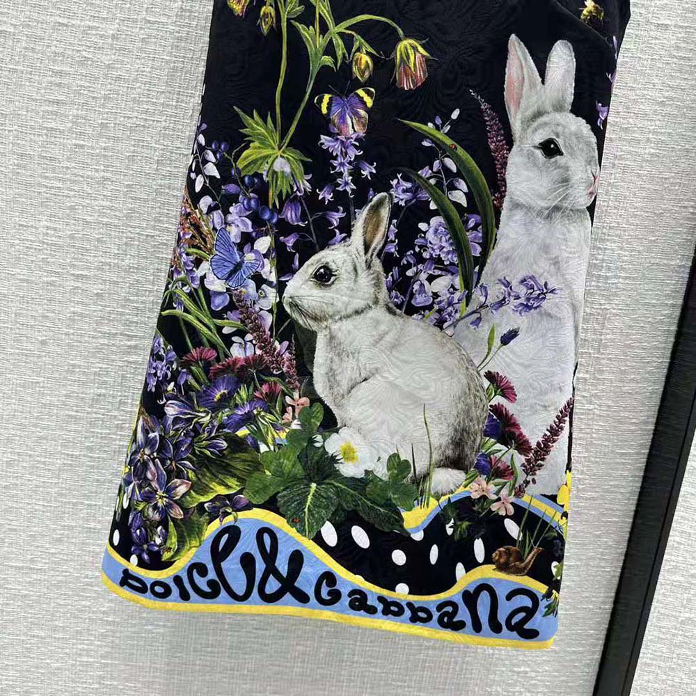Dolce Gabbana D&G Women Rabbit-Print Brocade A-Line Dress - image 6
