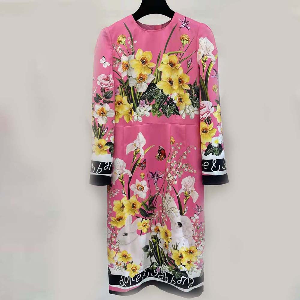 Close-up of rabbit print on Dolce Gabbana D&G Women Midi Dress