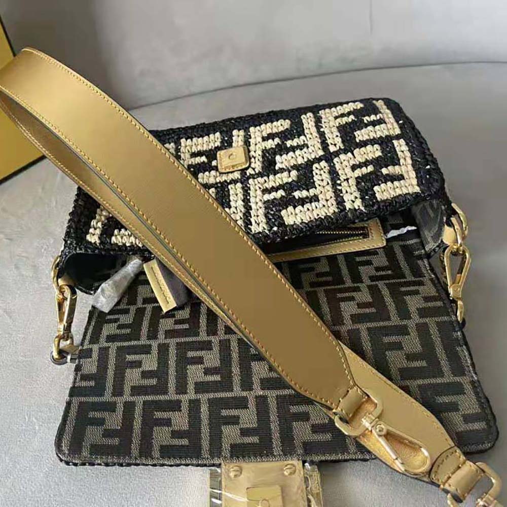 Fendi Women Baguette Black Raffia Back with Crocheted FF - image 7